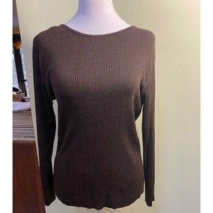 Epogee Women's Brown Ribbed Size M Merino Acrylic Blend Long Sleeve Sweater Top